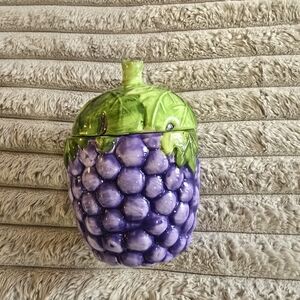 Vibrant Purple and Green Grape-Shaped Food Storage Jar